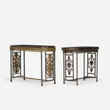 Oscar Bach, console table with masks, c. 1925, bronze, iron, marble