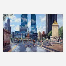 Robert Neffson, Columbus Circle, Spring, oil on linen