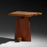 Mira Nakashima, Minguren end table, 2014, English oak burl, American black walnut, East Indian laurel