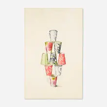 Dalia Ramanauskas, 9 Mixed Paper Cups, c. 1970, watercolor on paper