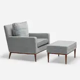 Paul McCobb, lounge chair, model 302 and ottoman, c. 1955, upholstery, lacquered birch