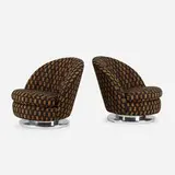 Milo Baughman, lounge chairs, pair, c. 1965, upholstery, chrome-plated steel, vinyl