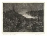 Samuel Palmer, The Rising Moon, or An English Pastoral (Lister 7), Etching, 1857, on chine appliqué, the seventh state (of nine)