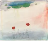 Mary Newcomb, Gothic House with Poppies, pencil and watercolour on paper