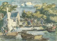 Edward Ardizonne, Boating Lake, pencil, pen and ink and watercolour on paper
