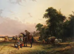 Snr. William Shayer, Bringing in the harvest, oil on canvas