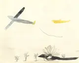Mary Newcomb, Towrope Dropping Glider... Magpie Rushing Past, pencil and watercolour on paper