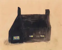 Mary Newcomb, The Black House, pencil and watercolour on paper