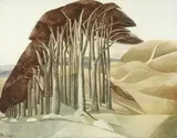 Paul Nash, Wood on the Downs, Offset lithograph printed in colours, on wove