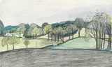 John Northcote Nash R.A., Spring Landscape, Iver Heath, circa 1914, pencil, charcoal and watercolour on paper