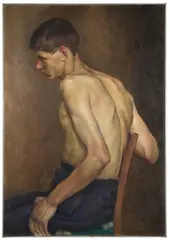Polychronis Lembesis, Seated Young Man, oil on canvas
