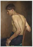 Polychronis Lembesis, Seated Young Man, oil on canvas