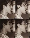 Christopher Makos, Franco and Winston/ Boy Kisses, 1994, collage of four gelatin silver prints, sewn together