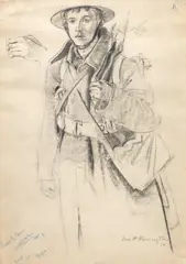 Eric Henri Kennington R.A., An Infantryman, charcoal and pencil