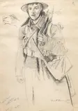 Eric Henri Kennington R.A., An Infantryman, charcoal and pencil