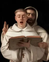Aurèle Robert, Two Carthusian monks singing, oil on canvas