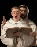 Aurèle Robert, Two Carthusian monks singing, oil on canvas