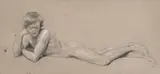 François-Léon Benouville, Reclining youth, black and white chalk and charcoal
