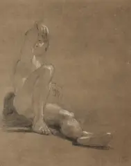 Ra William Etty, Seated male nude, black and white chalk on tan paper