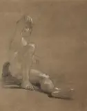 Ra William Etty, Seated male nude, black and white chalk on tan paper