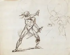 Raphael Lamar West, A warrior, pen and brown ink on laid paper