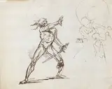 Raphael Lamar West, A warrior, pen and brown ink on laid paper