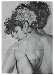 Radek J. Husak, Mirrored Ingress III, 2021, pigment transfer, bodycolour, pastels and carbon pencil on sandblasted aluminium