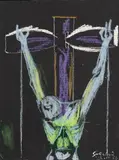 Graham Sutherland O.M., Crucifixion II, pastel and gouache over a printed base on paper laid on board
