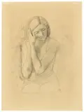 Karl Hofer, Sich kämmendes Mädchen, Um 1934, Bleistift auf pergamentartigem Papier (aus einem Skizzenblock)