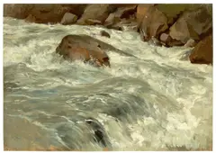 Friedrich Preller d. J., Der Gebirgsbach Ache im Ötztal, 1901, Öl auf Leinwand auf Pappe