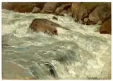 Friedrich Preller d. J., Der Gebirgsbach Ache im Ötztal, 1901, Öl auf Leinwand auf Pappe
