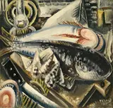 Paul Kleinschmidt, Stilleben Fische, 1930, Öl auf Leinwand