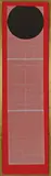 James Lee Byars, Ohne Titel, 1979, Collage und Bleistift auf Transparentpapier, auf roter Baumwolle