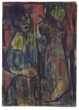 Zwei Frauen im Gespräch. 1922 (?) by Christian Rohlfs, Wassertempera auf braunem genarbten Papier, sold May 2013