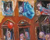 Bernhard Heisig, Ohne Titel (Menschen am Fenster und ein blaues Schiff)