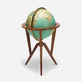 Edward Wormley, Cosmopolitan Globe, 1953, walnut, brass, printed paper over plastic
