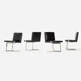 Phillip Enfield, custom dining chairs, set of four, c. 1965, stainless steel, leather