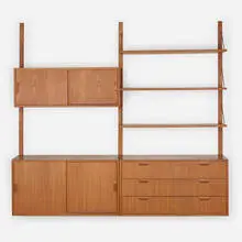 Sven Ellekaer, Omnibus wall unit, c. 1965, teak, brass