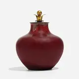 Knud Anderson and Carl Halier, lidded vessel, c. 1935, glazed stoneware, bronze