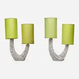 Kelby, table lamps, pair, c. 1965, glazed ceramic, parchment, leather, steel
