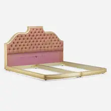 king-sized bed by James Mont, c. 1950, silver leaf over wood, silk upholstery, sold Jul 2020