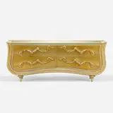 James Mont, cabinet, c. 1950, silver leaf over wood, glass