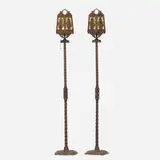 Oscar Bach, nautical torchères, pair, c. 1925, patinated bronze, textured glass