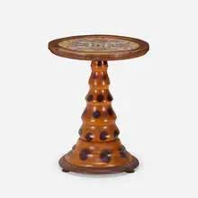 Brazilian, butterfly specimen occasional table, c. 1950, butterfly wings, glass, turned yew