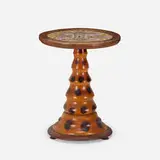 Brazilian, butterfly specimen occasional table, c. 1950, butterfly wings, glass, turned yew