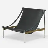 Stig Poulsson, Bequem lounge chair, c. 1970, hide, aluminum, oak