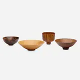Bob Stocksdale, collection of four bowls, 1984, 1986, ash, ebony, Brazilian rosewood, thuya burl