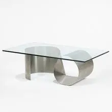 coffee table by Francois Monnet, c. 1970, stainless steel, glass, sold Oct 2006