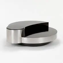 coffee table by Willy Rizzo, c. 1970, stainless steel, laminate, lacquered wood, sold Oct 2006