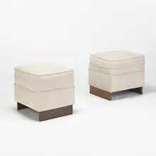 pair of stools for Price Tower, Bartlesville, Oklahoma by Frank Lloyd Wright, 1956, leather, brass, sold Oct 2006